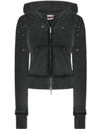 Rhinestone Cropped Zip-Up Hoodie