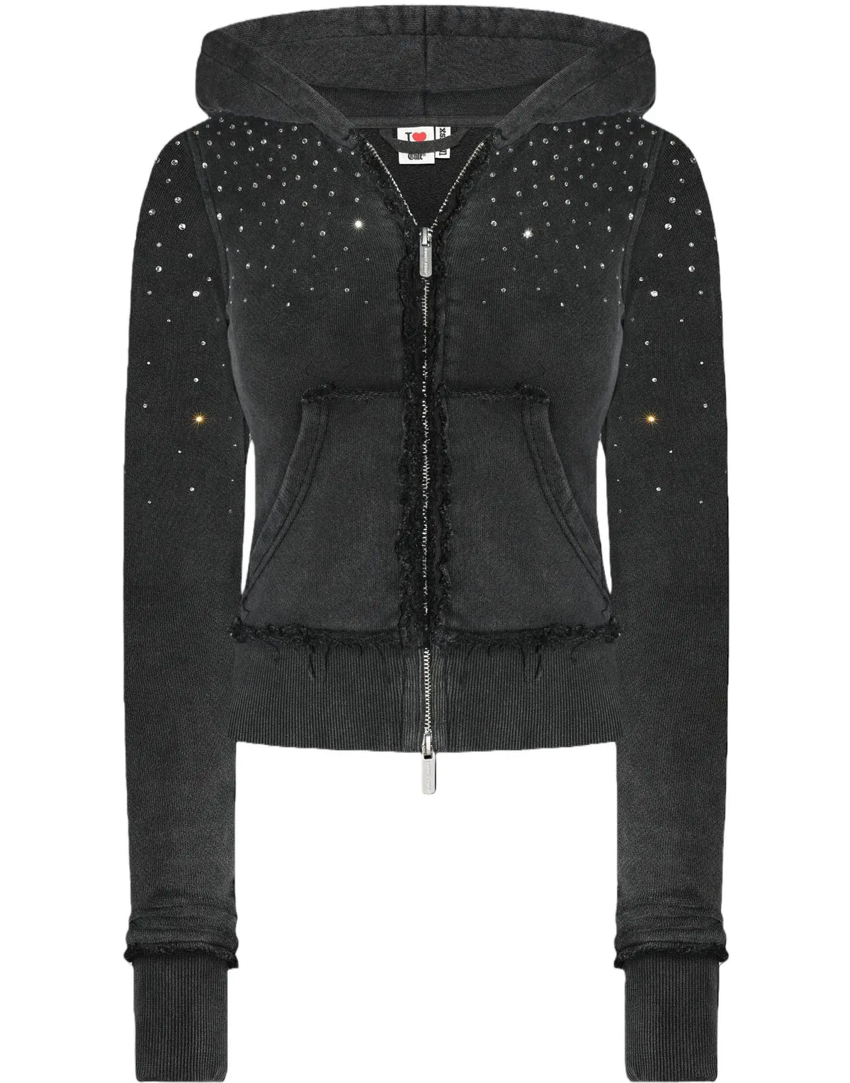 Rhinestone Cropped Zip-Up Hoodie