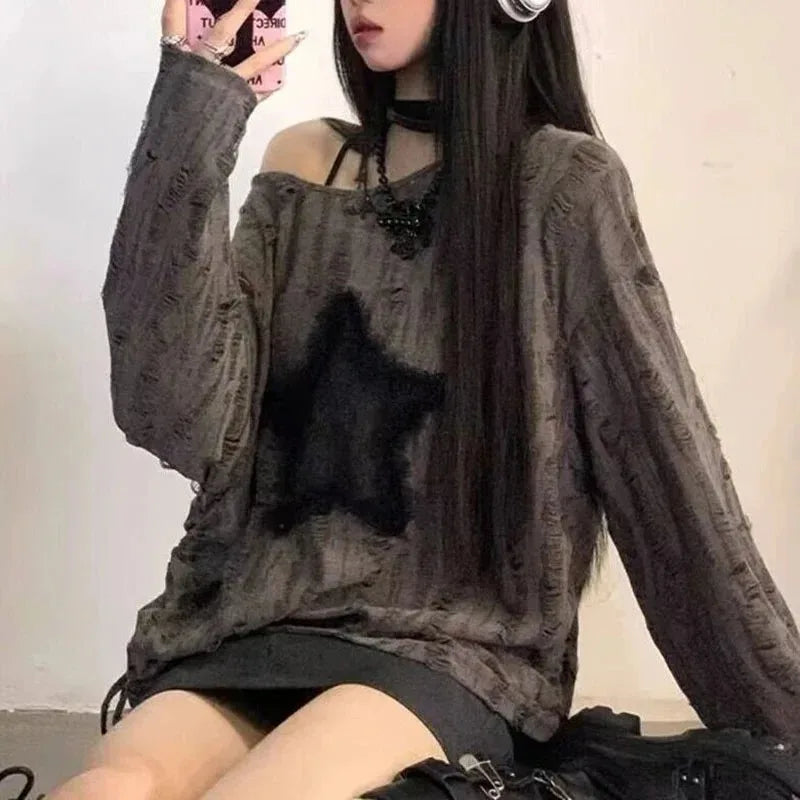 Hole Star Print T-Shirt