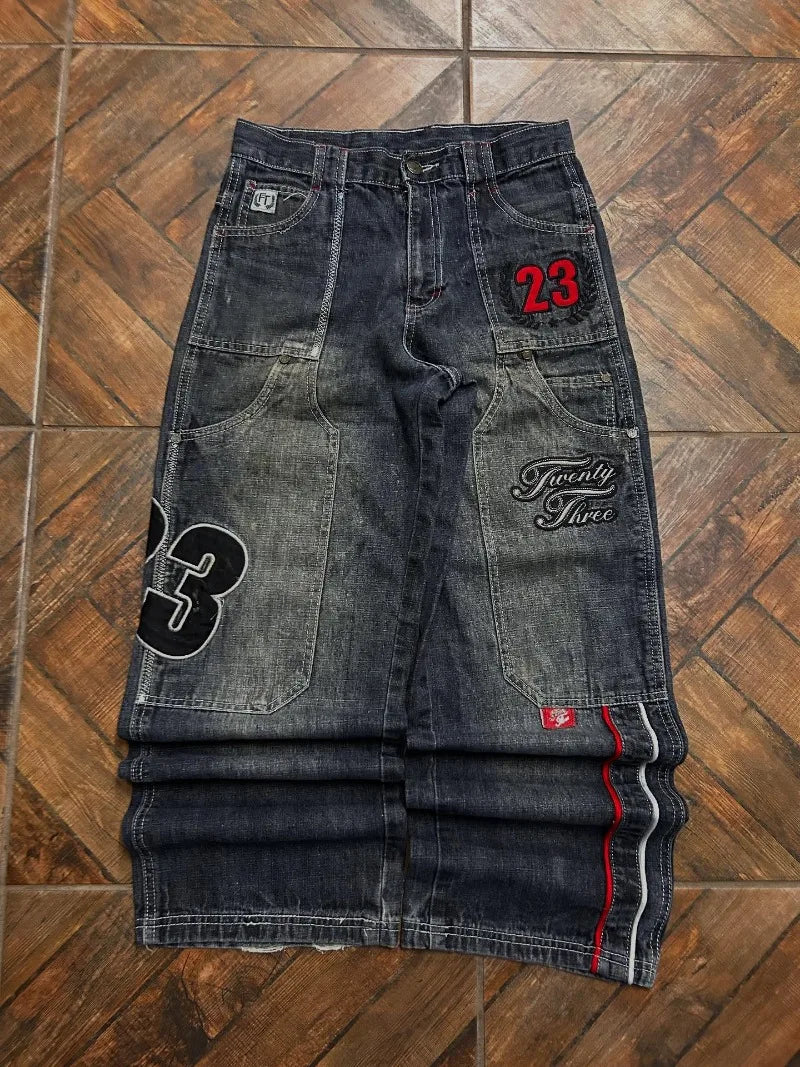 Graphic Embroidered Baggy Jeans
