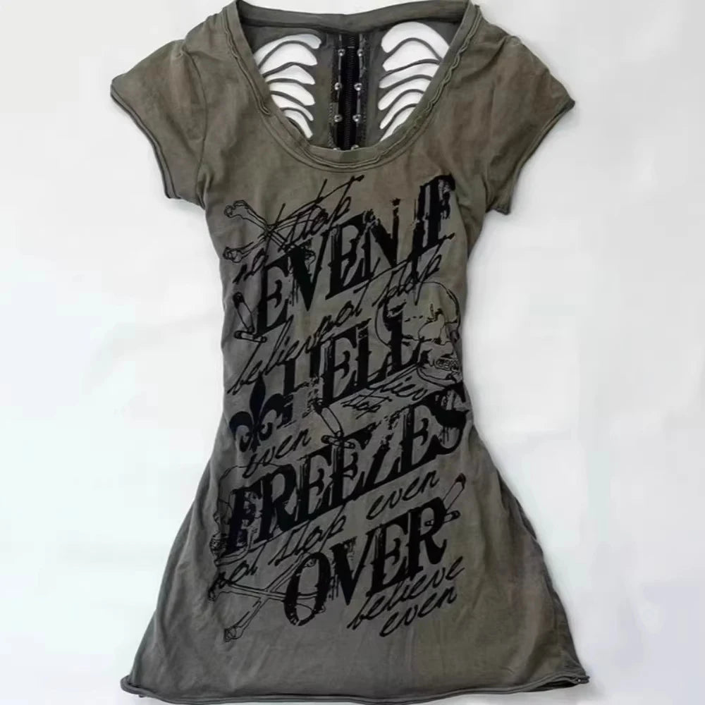 Cross Print Hollow-Out Tee