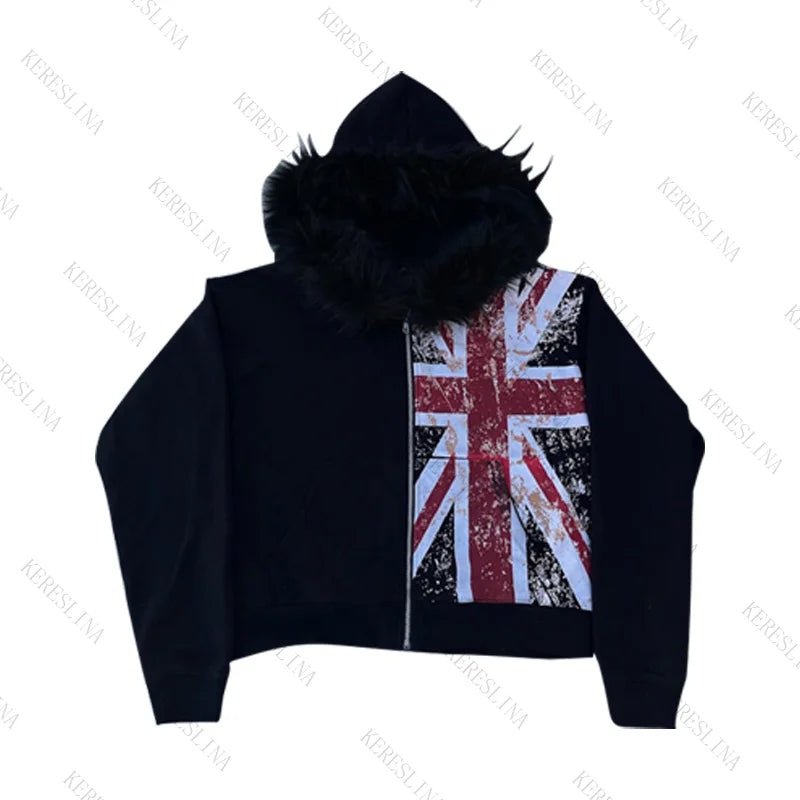 Faux Fur Collar Zip Jacket