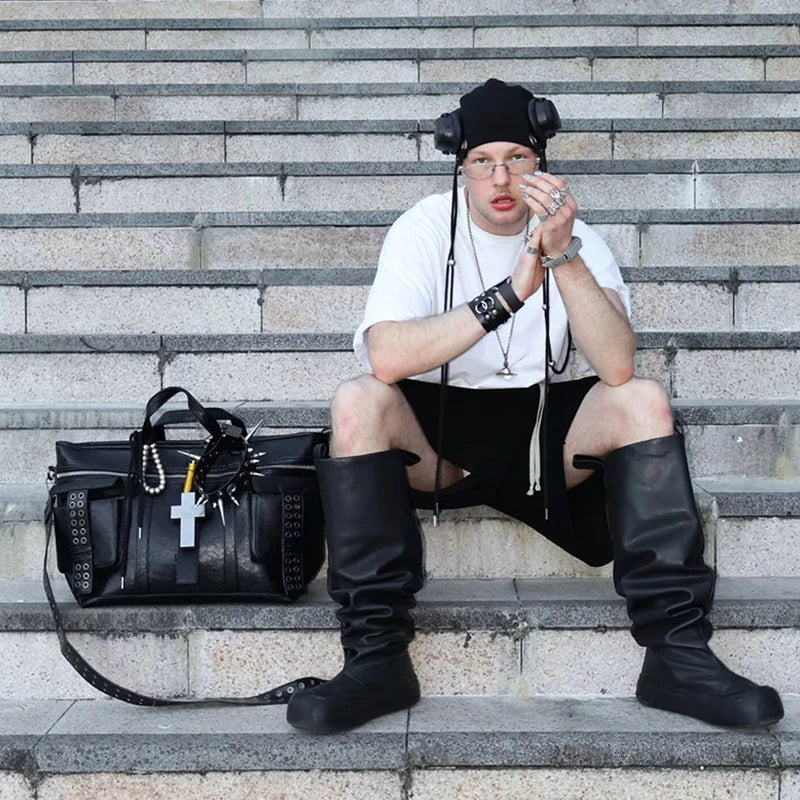 Black Cross Rivet Shoulder Bag