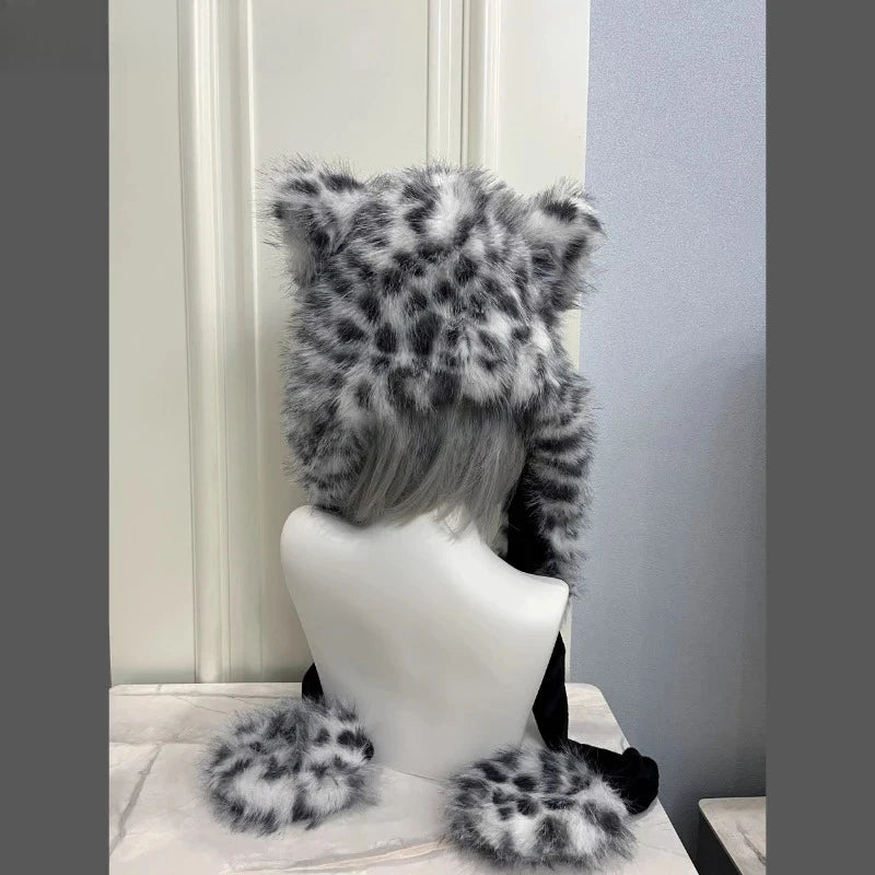 Leopard Faux Fur Ear Hat