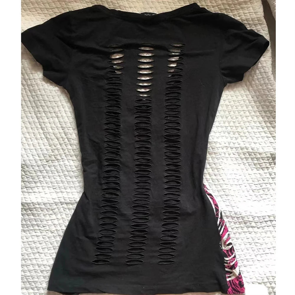 Cross Print Hollow-Out Tee