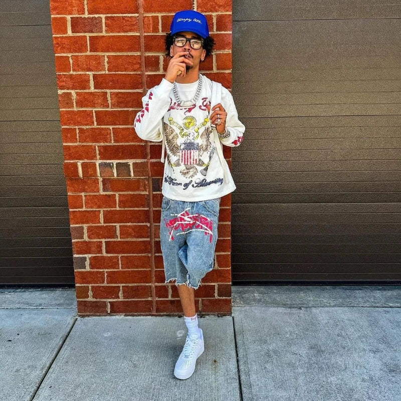 Graffiti Print Denim Shorts