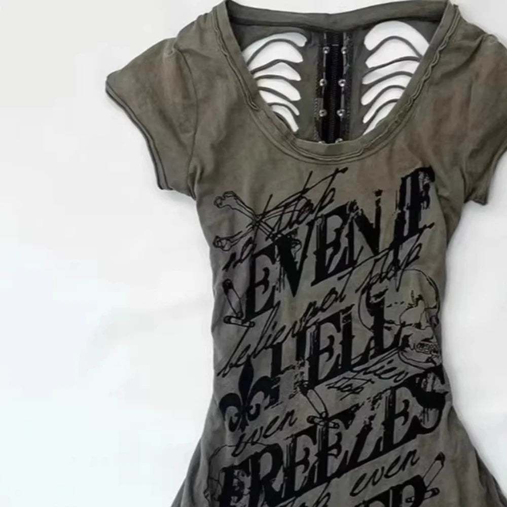 Cross Print Hollow-Out Tee