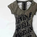 Cross Print Hollow-Out Tee