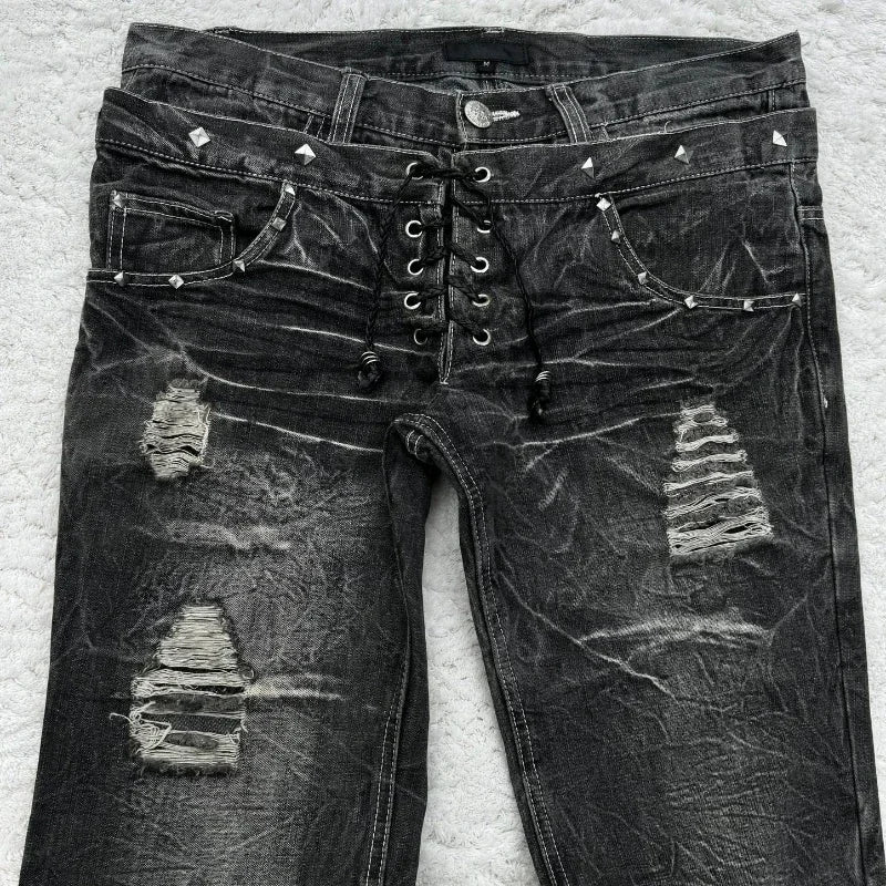 Lace-Up Flare Jeans