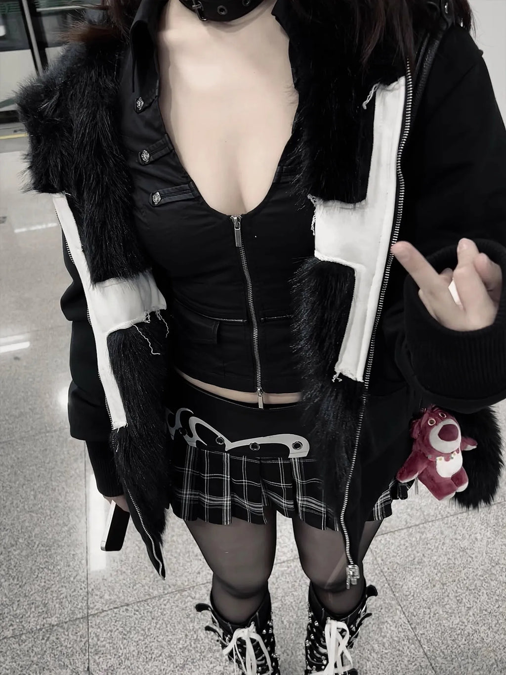 Faux Fur Cross Hooded Coat