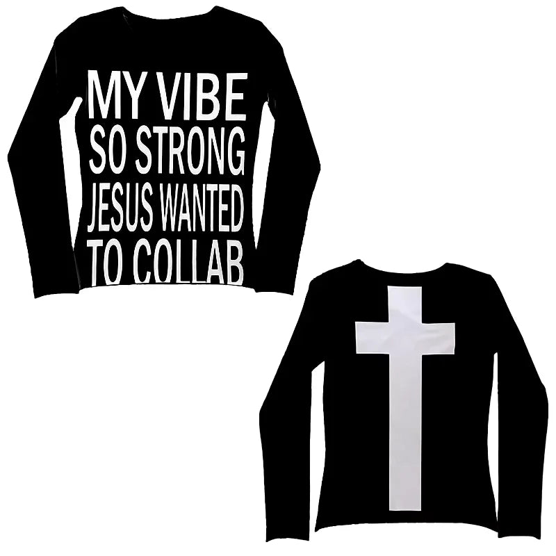 Cross Print Long Sleeve Top