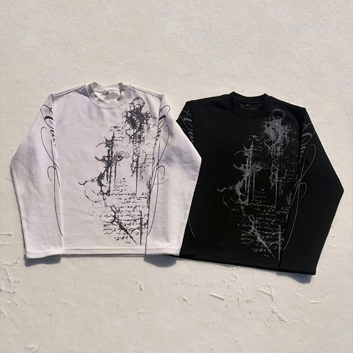 Gothic Print Waffle Long Sleeve Tee