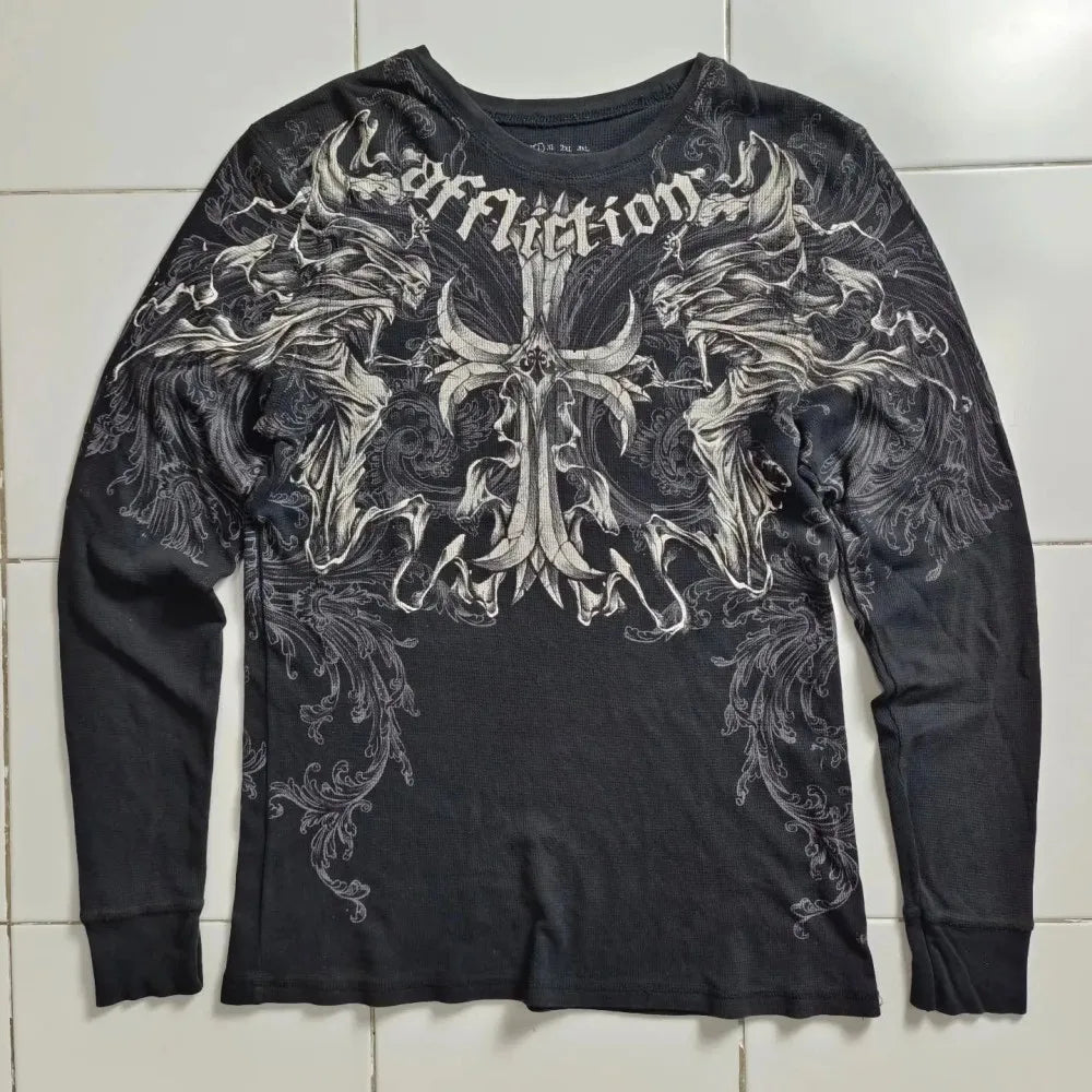 Black Skull Print Long Sleeve Tee