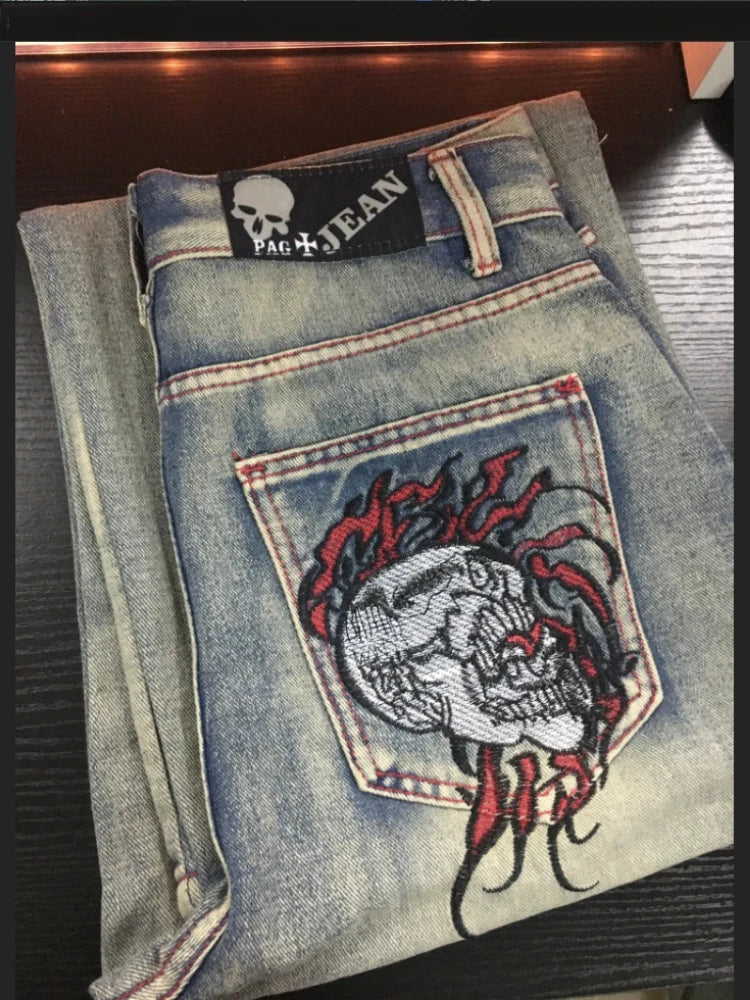 Skull Embroidered Jeans