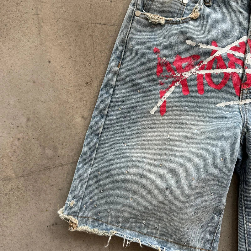 Graffiti Print Denim Shorts