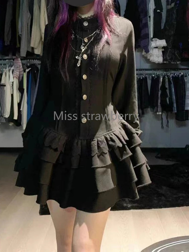 Vintage Gothic Style Lace Up Dress