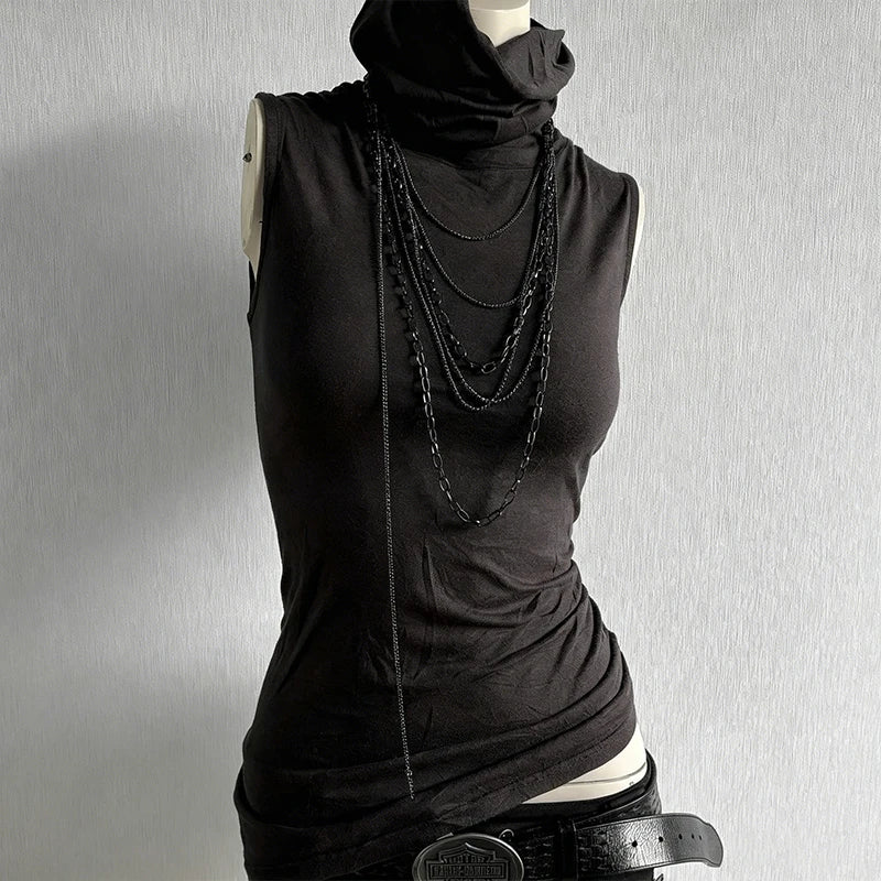 Black High-Neck Sleeveless Top