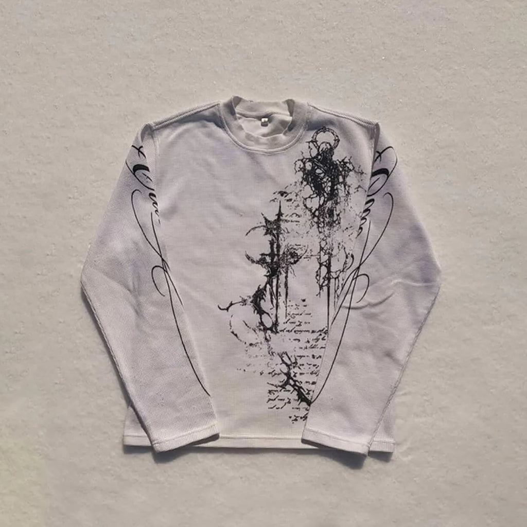 Gothic Print Waffle Long Sleeve Tee
