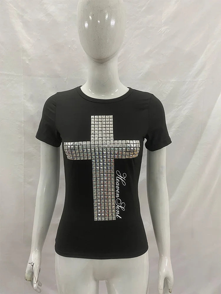 Cross Studded Black Tee