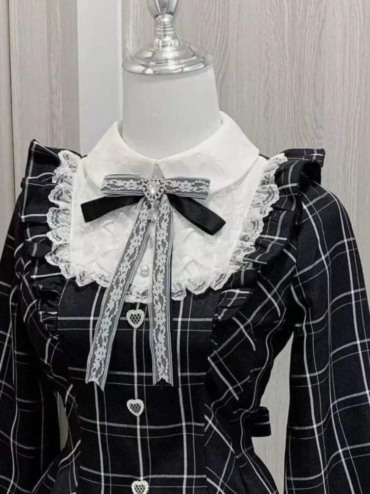 Plaid Lace Ruffle Dress