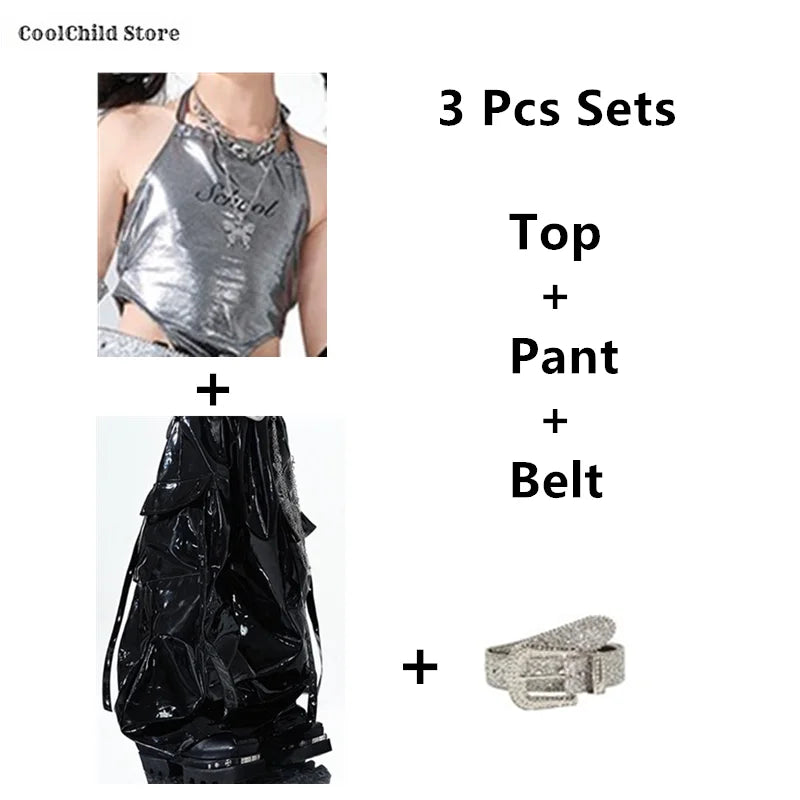 K-Pop Crop Top & Cargo Pants Set