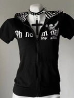Y2K Skull Print Zip-Up Hoodie