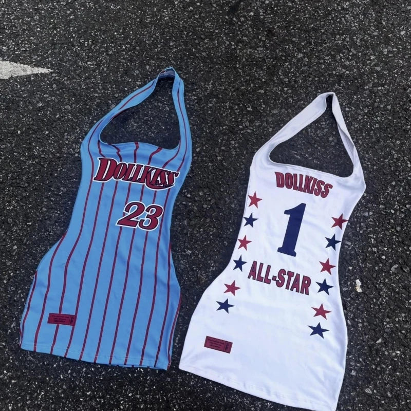 Letter Printing Halter Dress