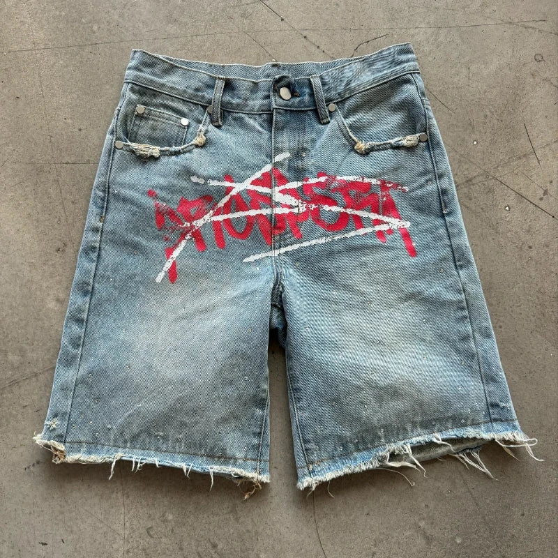 Graffiti Print Denim Shorts