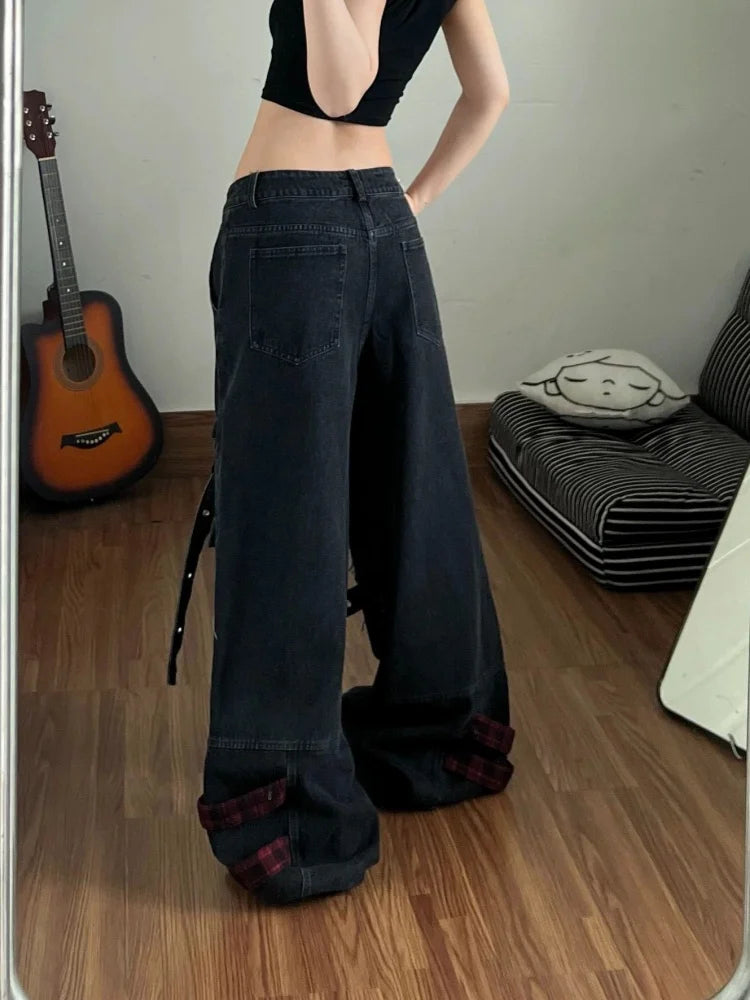 Plaid Patchwork Wide-Leg Pants