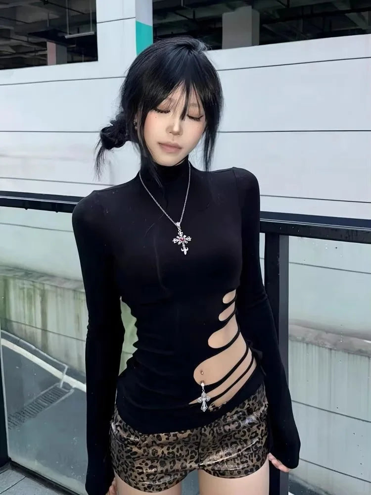Cut-Out Turtleneck Top