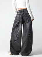 Wing Embroidered Baggy Jeans