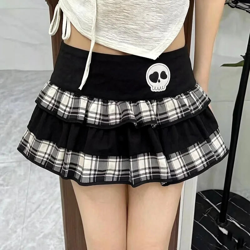 Plaid Skull Mini Skirt