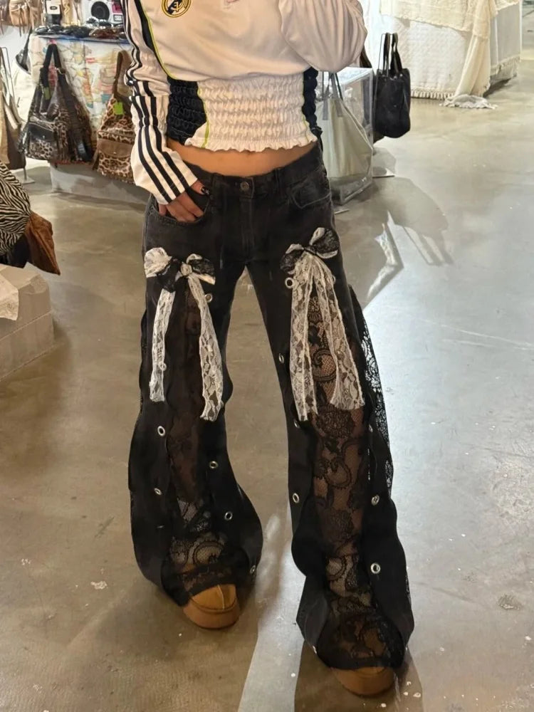 Lace Patchwork Wide-Leg Pants