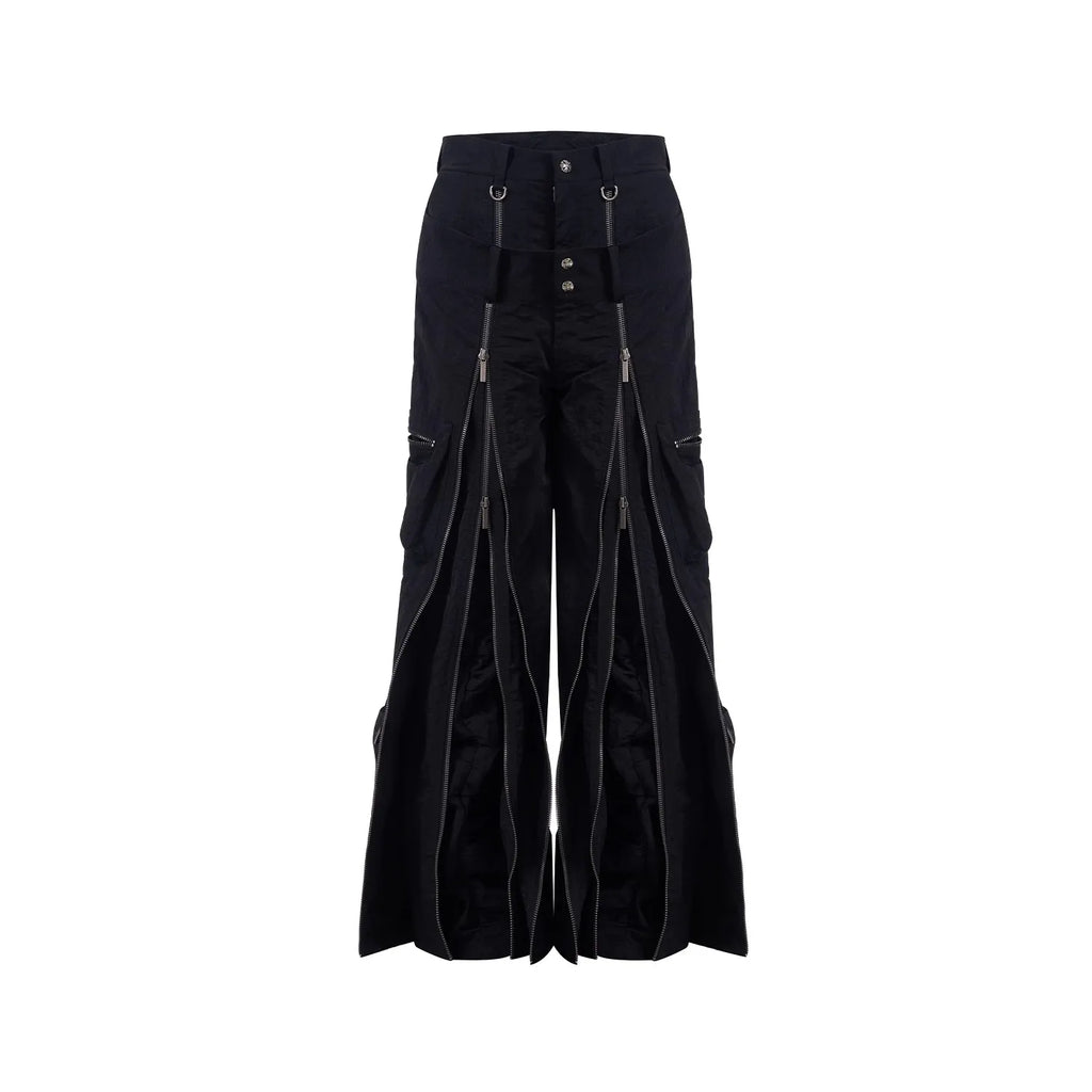 Zip Detail Wide-Leg Pants