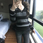Striped V-Neck Knit Sweater