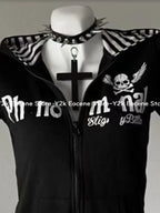Y2K Skull Print Zip-Up Hoodie