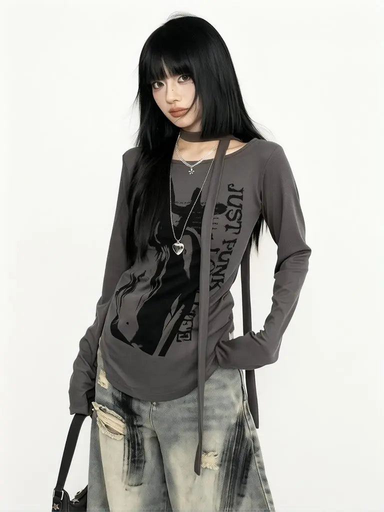 Grey Graphic Long Sleeve Tee