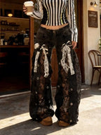 Lace Patchwork Wide-Leg Pants