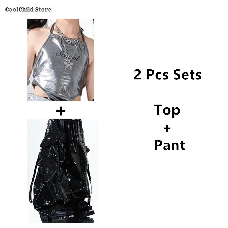 K-Pop Crop Top & Cargo Pants Set