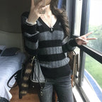 Striped V-Neck Knit Sweater