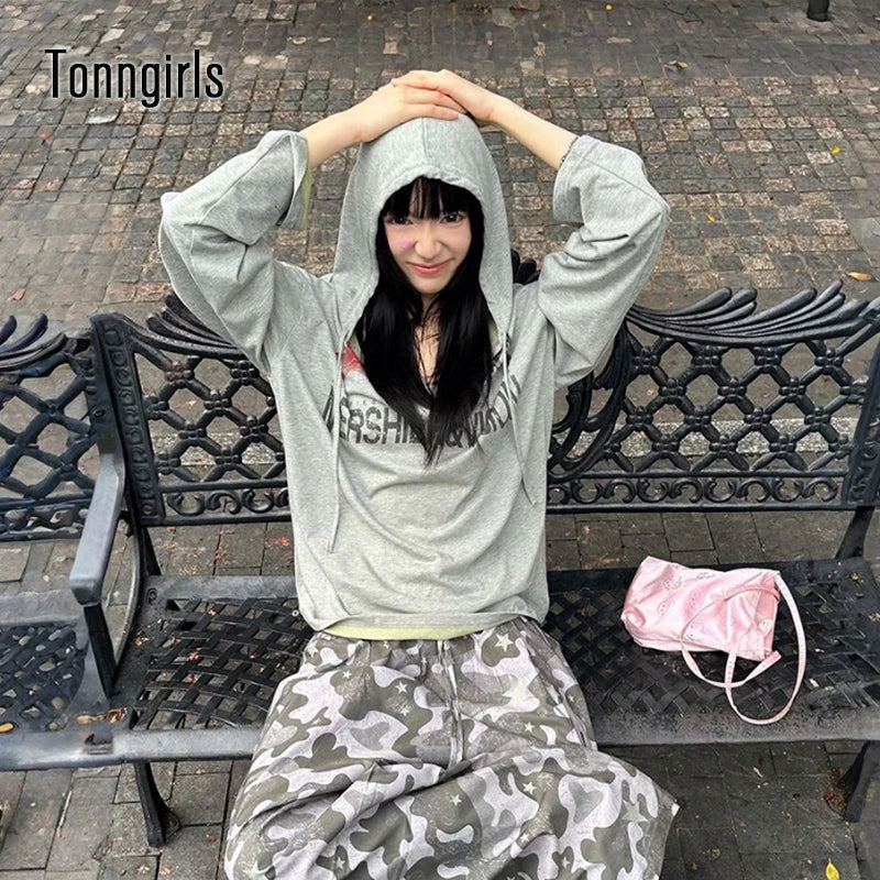 Grey Hooded Long Sleeve Top