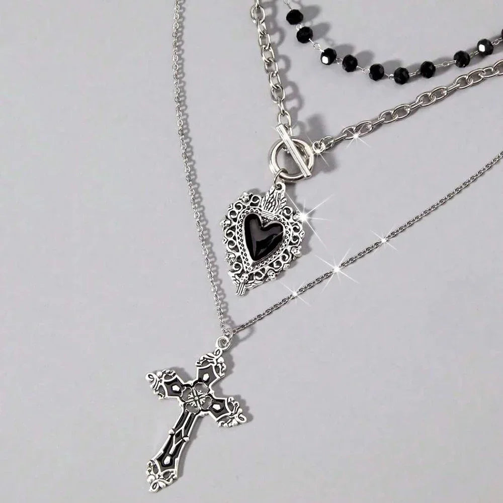 Heart & Cross Necklace Set