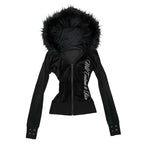 Black Faux Fur Hooded Coat