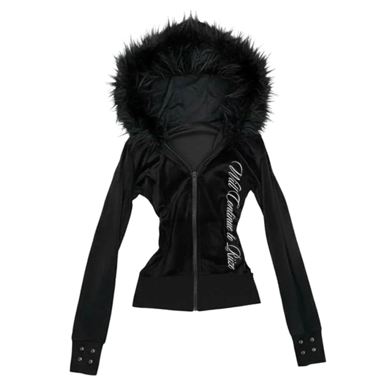 Black Faux Fur Hooded Coat