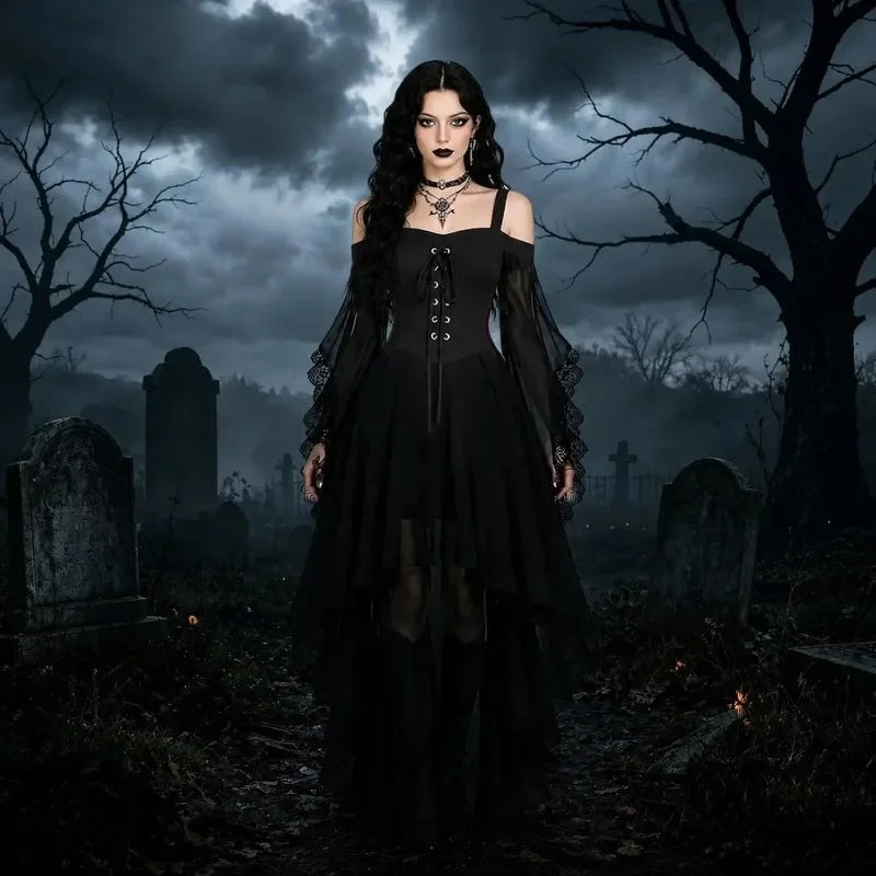 Gothic Lace-Up Maxi Dress