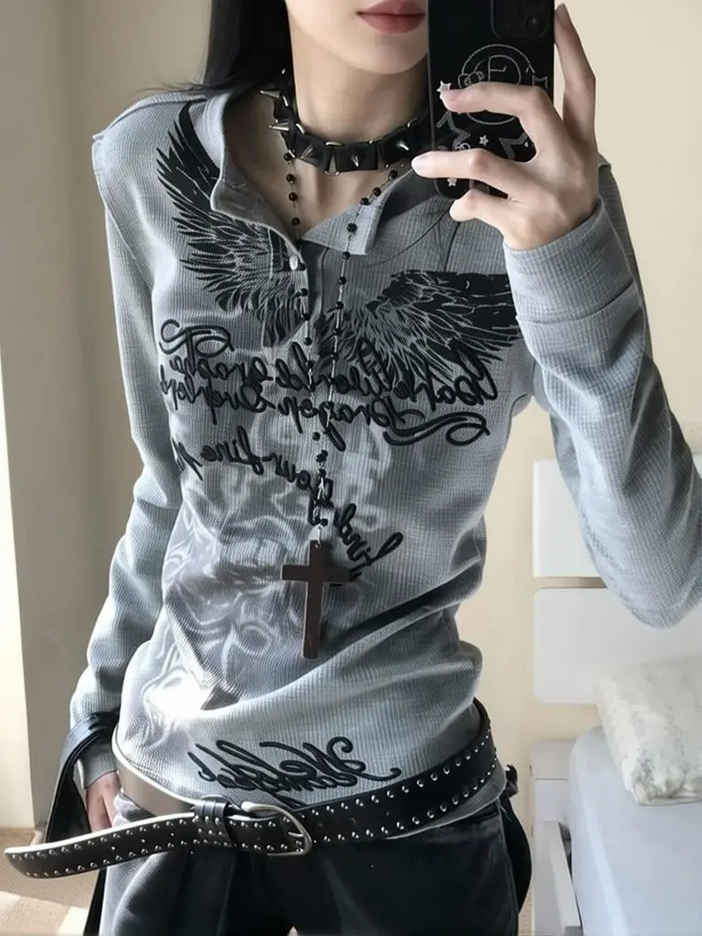 Grunge Print Long Sleeve Tee