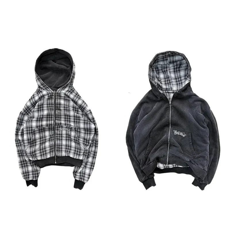 Reversible Plaid Zip-Up Hoodie