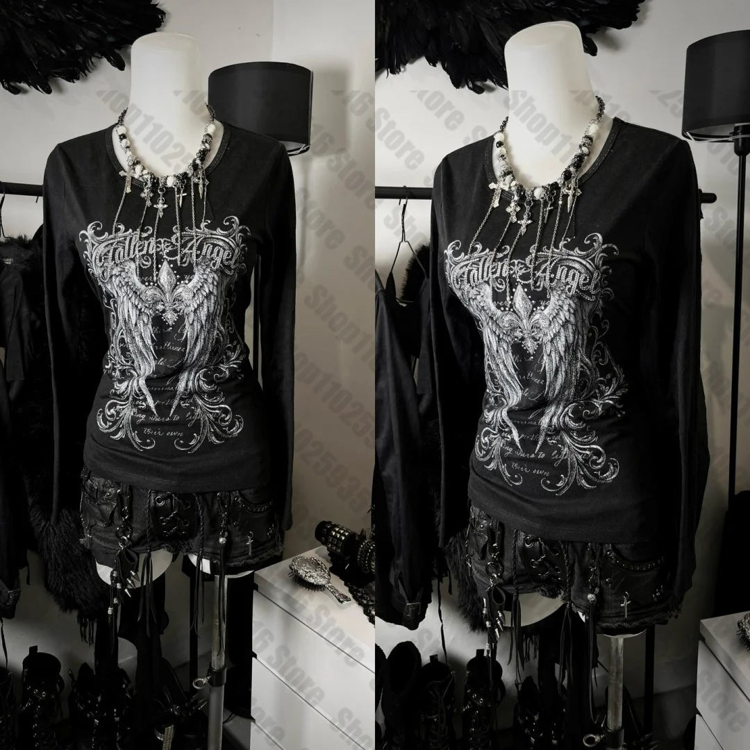 Gothic Print Long Sleeve Top