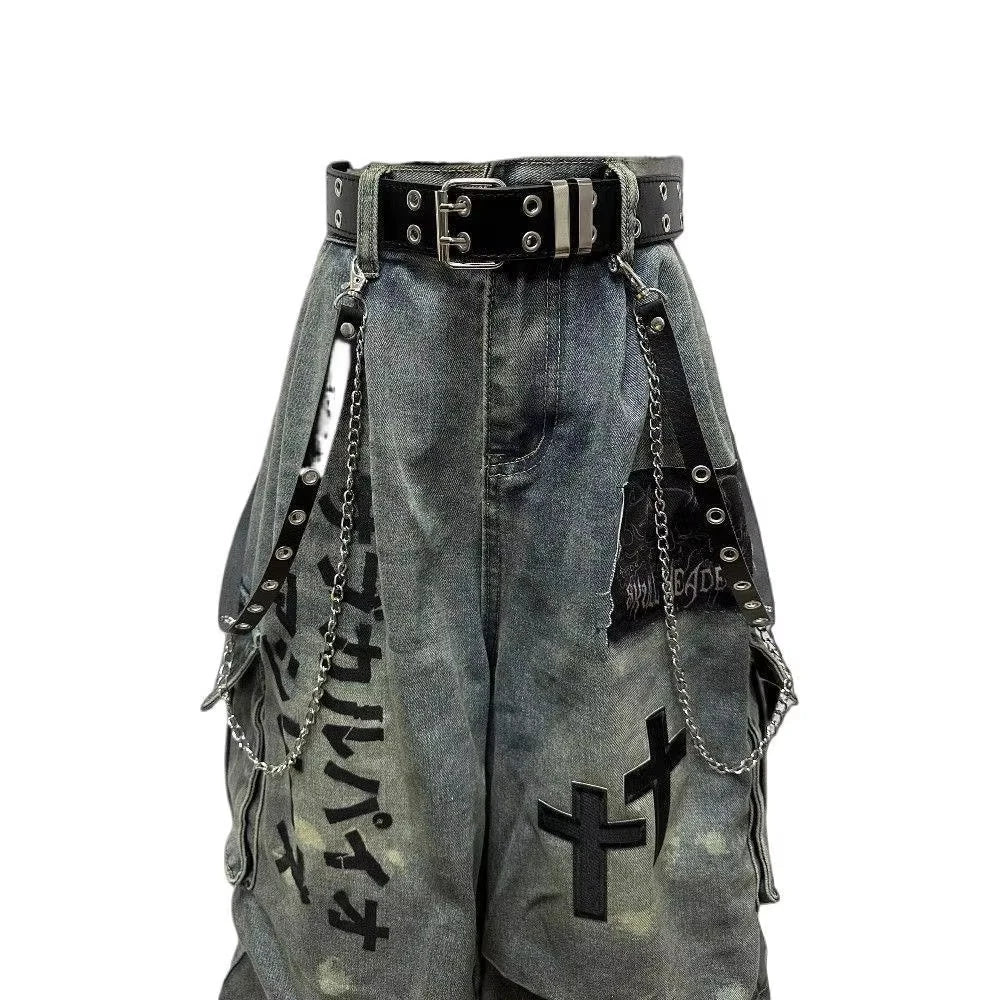 Cross Print Denim Jorts