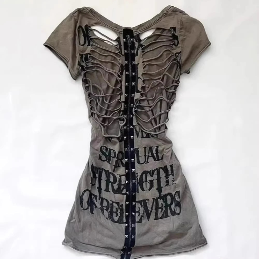 Cross Print Hollow-Out Tee